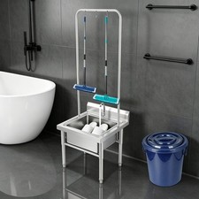 Commercial Mop Sink Stainless Steel Floor Mop Sink with Hanging Rod and Hook
