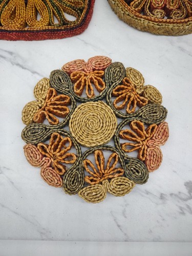 Juego De Colección De Remaches De Paja De Rafia Almohadillas Calientes Mimbre Ratán Boho Decoración De Pared - Imagen 2 de 10