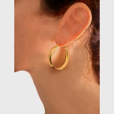 Crafted Top Gold Filled 1/20 14k Vintage a bit domed Hoop Earrings 1.25" height