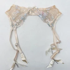 New Agent Provocateur Size 2 Cream Blue Odette Suspender Floral Embroidery Sheer