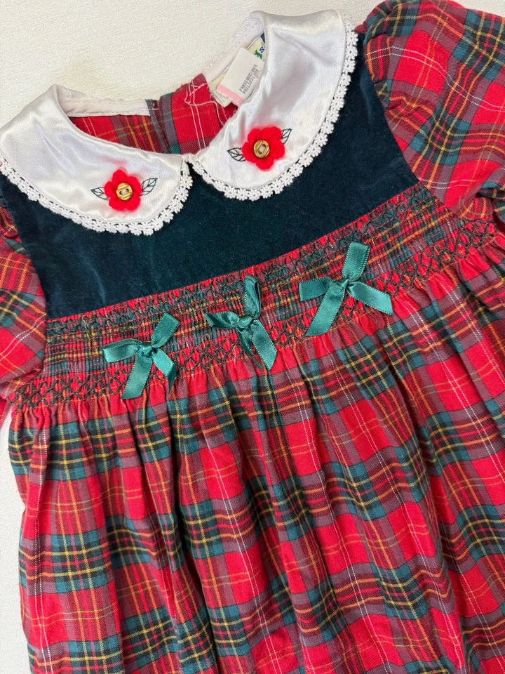 Mameluco Burbuja Calado A Cuadros Niña Pequeña De Colección Vacaciones Bordado Navidad 24 M Foto 4 de 4