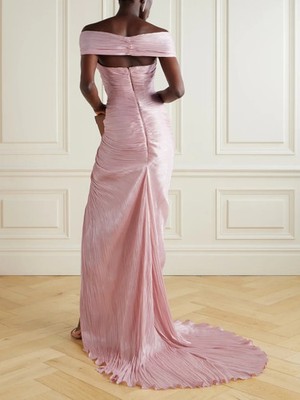 Pleat Off The Shoulder Evening Dress Elegant  Strapless Zipper Backless Mermaid