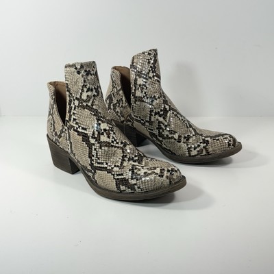 Volatile Womens Size 7.5 Snakeskin Print Ankle Boots Booties Tan Brown 2  Heel