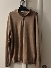 Men s Peter Millar Tan Quarter Zip Sweater Pullover Size Large With Logo On Arm