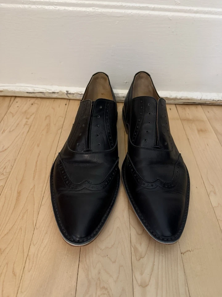 De Colección Yohji Yamamoto Hecho a Mano Cuero Negro Punta Sin Cordones Oxford Talla 9 Foto 3 de 4