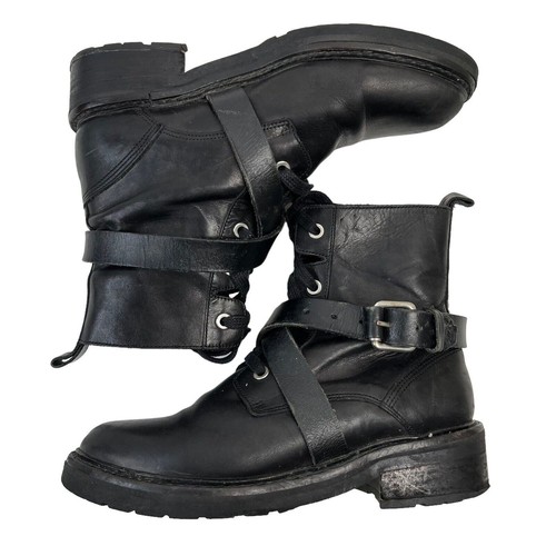 LEER Botas de Combate All Saints Talla 36 5 Cuero Negro Correa Hebilla Cruzada - Imagen 1 de 16