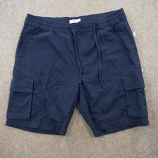 Onia Shorts Mens Extra Large Blue Cargo Linen Elastic Waist Drawstring Casual