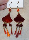 Vintage Ethnic Red Rust Enamel Copper Dangle Earrings Unsigned Jewelry — photo 2