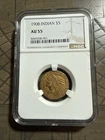 1908 $5 Indian Head Gold Half Eagle, FIRST year of production