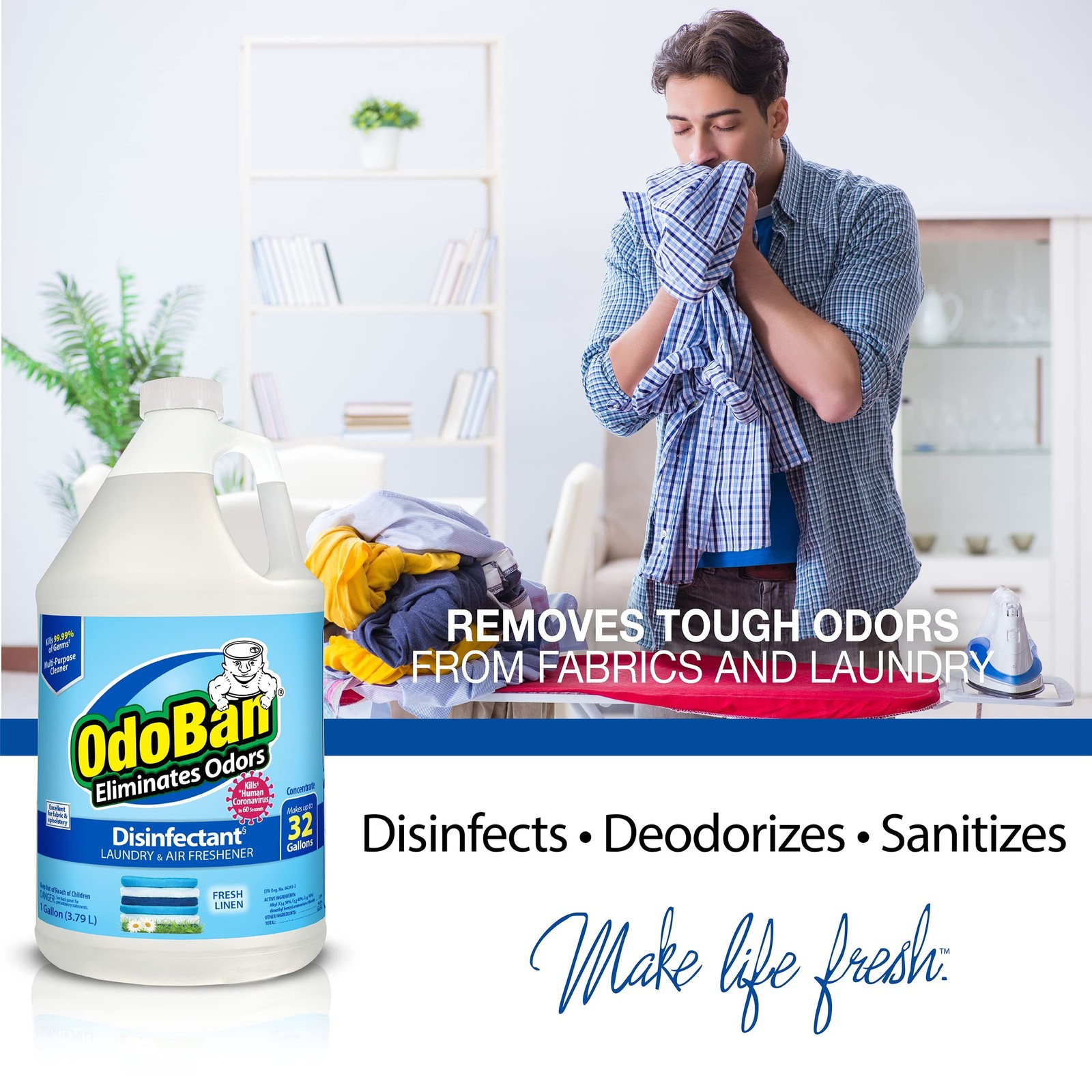 OdoBan Disinfectant Concentrate and Odor Eliminator, Made in the USA, Fresh L...