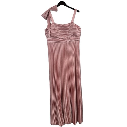 Lulus wunderschönes rosa Satin Plissee ärmellos Schleife Maxikleid Größe 1X NEU - Bild 2 von 12