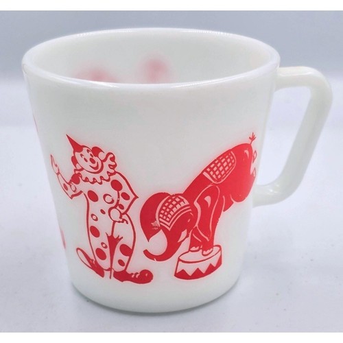 Pyrex Dog Vtg Pyrex Milk Glass Circus Childs D-Handle Mug Red Clown Elephant Seal ...