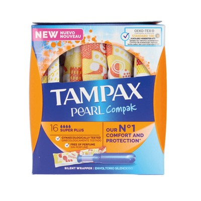 Tampax Compak Pearl Super Plus Applikator Tampons verpackt x16 4er Pack C006297