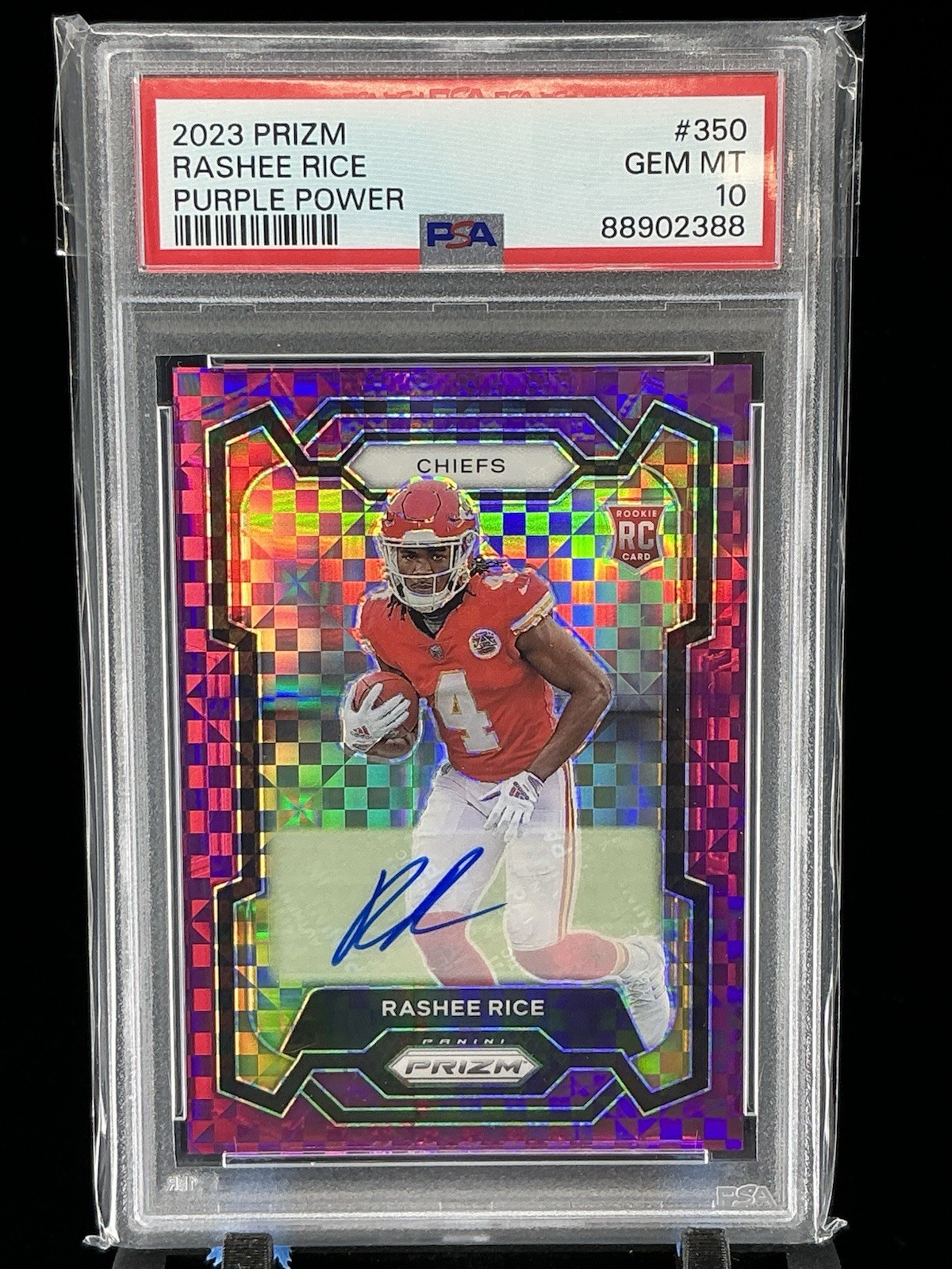 2023 Panini Prizm Rashee Rice Purple Power Prizm Rookie RC Auto /49 #350 PSA 10
