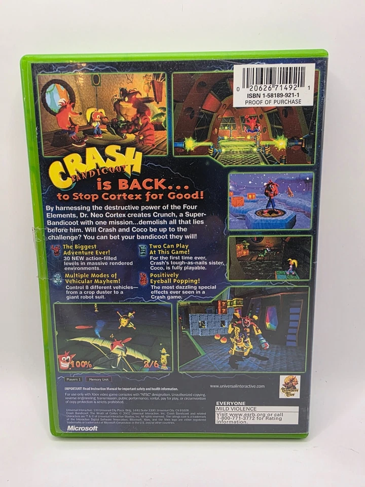 Crash Bandicoot The Wrath of Cortex Xbox Original OG - Resurfaced Disc - Image 2 of 4