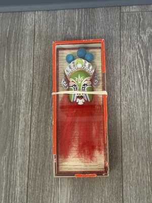 Vintage Chinese Opera Face Painting Miniature Clay Mask Box Tang BROKEN BOX