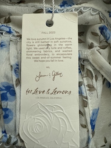 For Love & Lemons Bodysuit Teddy Size L White Blue Flower Pintuck Thong Fairy - Picture 17 of 20