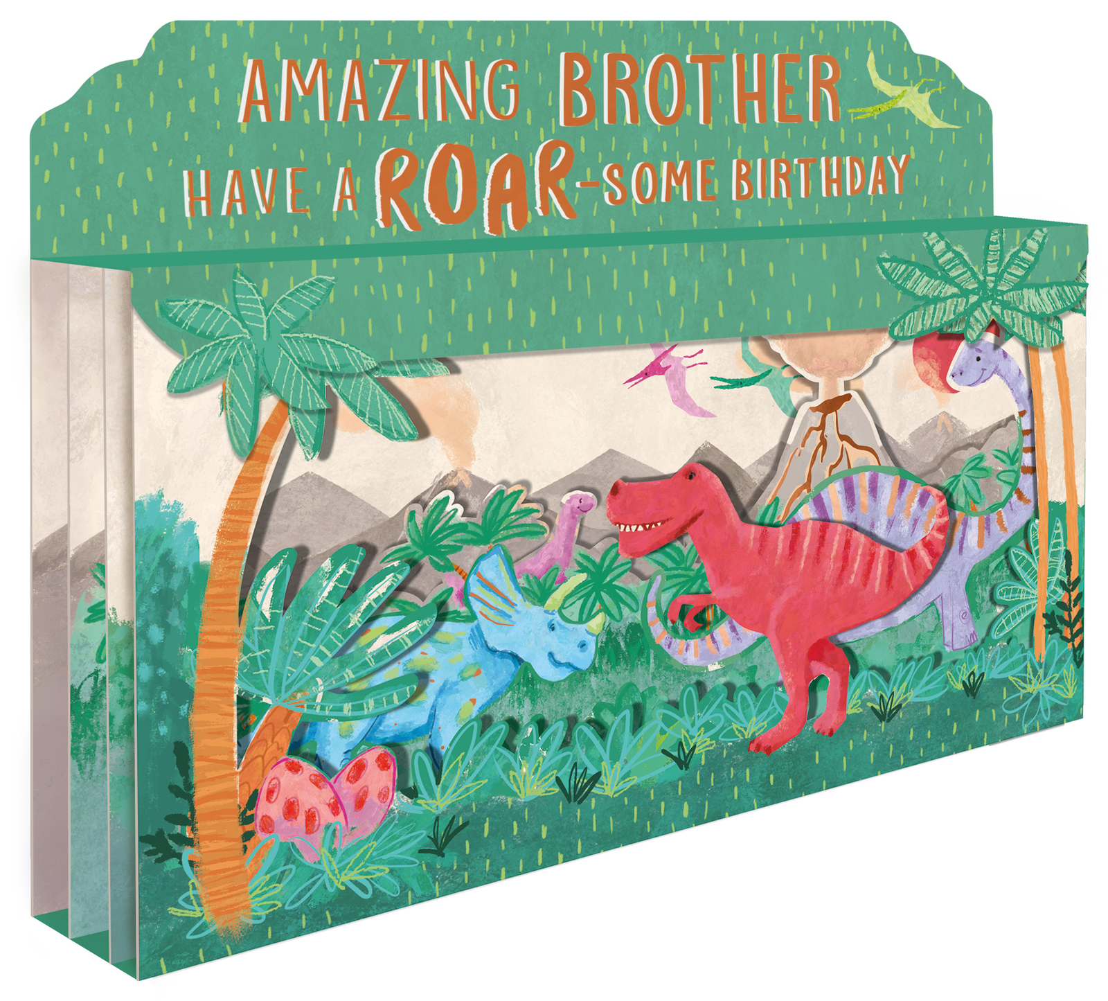 Spectacular 3D Roar-Some Dinosaur Scene Brother Birthday Card Freestanding Cards