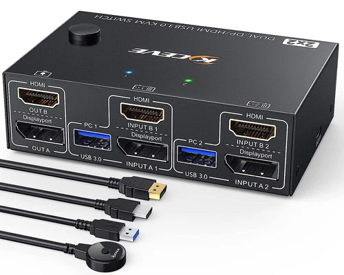 8K Displayport KVM Switch 2 Monitors 2 Computers 8K@30Hz 4K@144Hz, MLEEDA Dual
