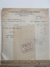 1914 Woolsey Paint & Color Co. billhead invoice Jersey City NJ Red Yacht Paint
