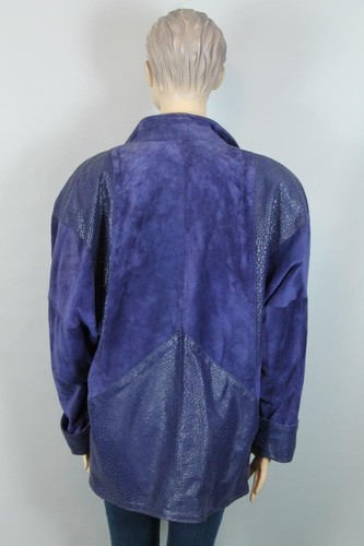 Vtg 80s COMINT Argentina RETRO Indigo Purple Suede Leather Coat Bomber Jacket L - Picture 9 of 12