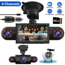 4K Dash Cam Recorder 4-Channel 360  Car Camera DVR Vehicle Video G-Sensor 64G TF