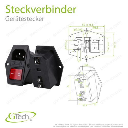 Kaltgerätestecker Warmgeräte Einbaubuchse 230V IEC C13 C14 C16 kV - Bild 3 von 15