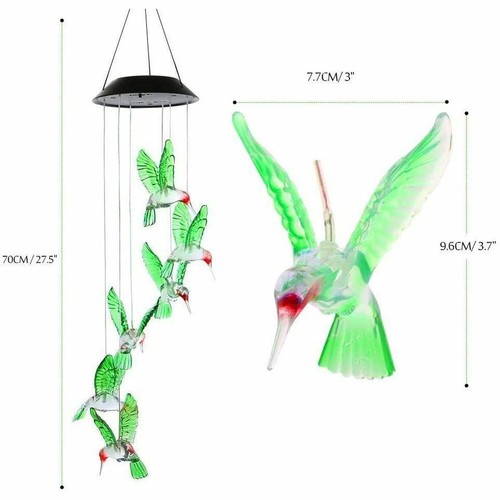 Color-Changing LED Hummingbird Solar Wind Chimes Yard Home Garden Decor Lights - Picture 3 of 7