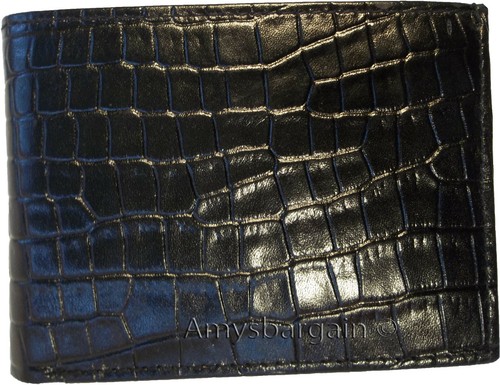 Lote de 3 Nuevas Cartera Hombre Piel de Cocodrilo Estampada Cuero Doble Plegable 6 Tarjetas Identificación Nueva - Imagen 9 de 12
