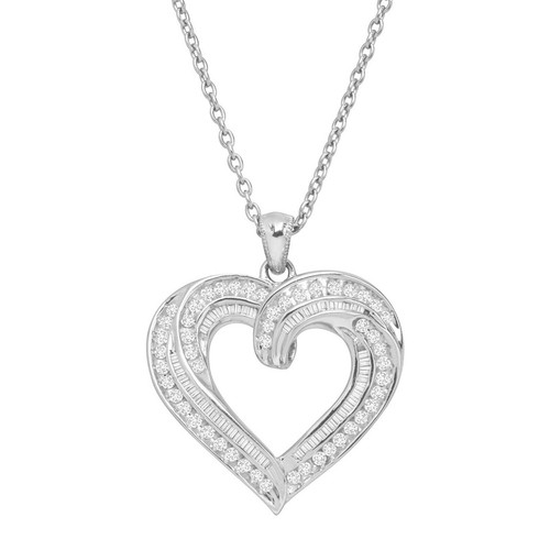 1.5 ct Simulated Diamond Twist Heart Necklace in Sterling Silver, 18" Chain