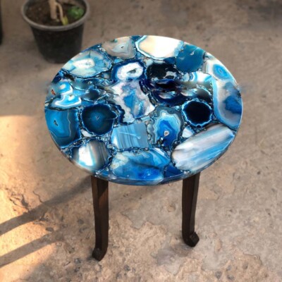 Blue Agate Round Coffee Table Top, Agate Center Dining Table, Agate Stone Table