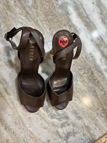 Ralph Lauren, Tacones de Cuero Marrón con Tirantes, Para Mujer Talla 10m. - Imagen 9 de 17