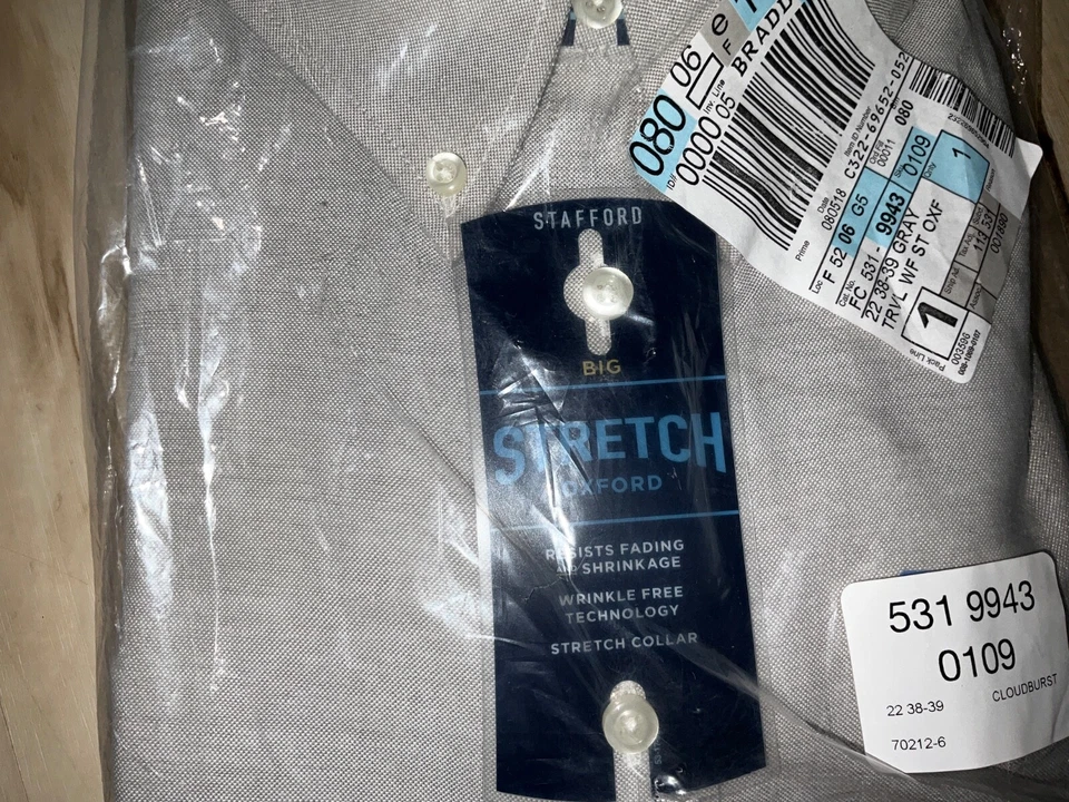 NWT Stafford Men's Dress Shirt Oxford Stretch Button Long Sleeve 22 38 39 Gray - Image 2 of 4