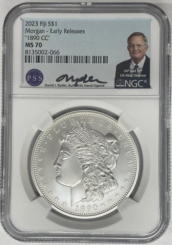 2023 Fiji 1890-CC Morgan Dollar NGC MS 70 Early Releases David Ryder Signed