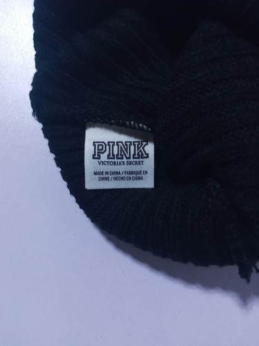 VICTORIA'S SECRET PINK RIBBED BEANIE CAP HAT WARM All BLACK ONE SIZE - Picture 4 of 4