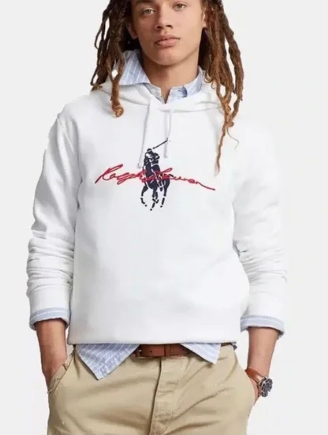 NUOVA CON ETICHETTE POLO RALPH LAUREN uomo B&T bianca felpa con cappuccio Big Pony "RALPH LAUREN" scritta 4XB