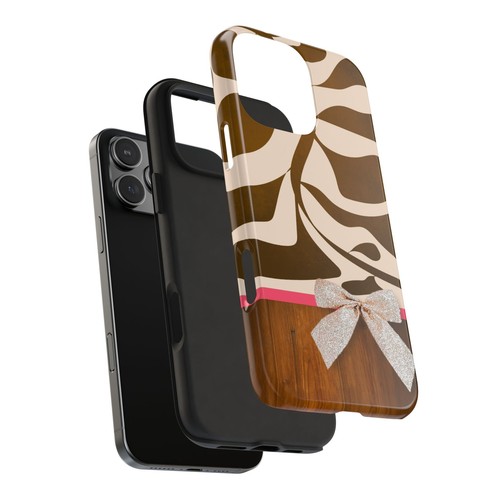 Brown, pink stripe, bow, & wood print Tough Phone Case Iphone Samsung Galaxy - Picture 8 of 108