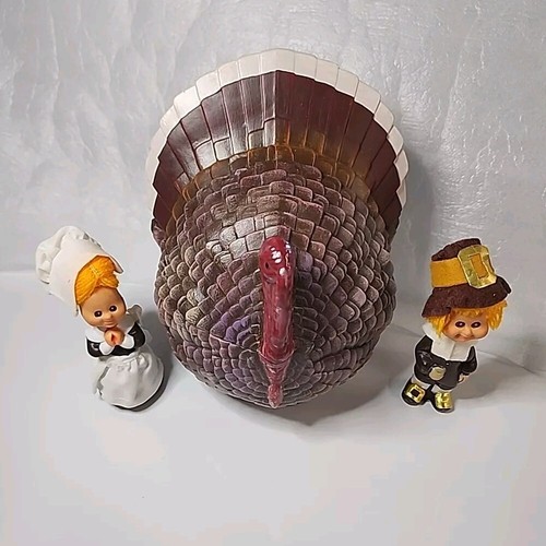 Vintage Hand Painted Ceramic Turkey Candy Cookie Jar 7" Thanksgiving Pilgrim - Picture 2 of 11