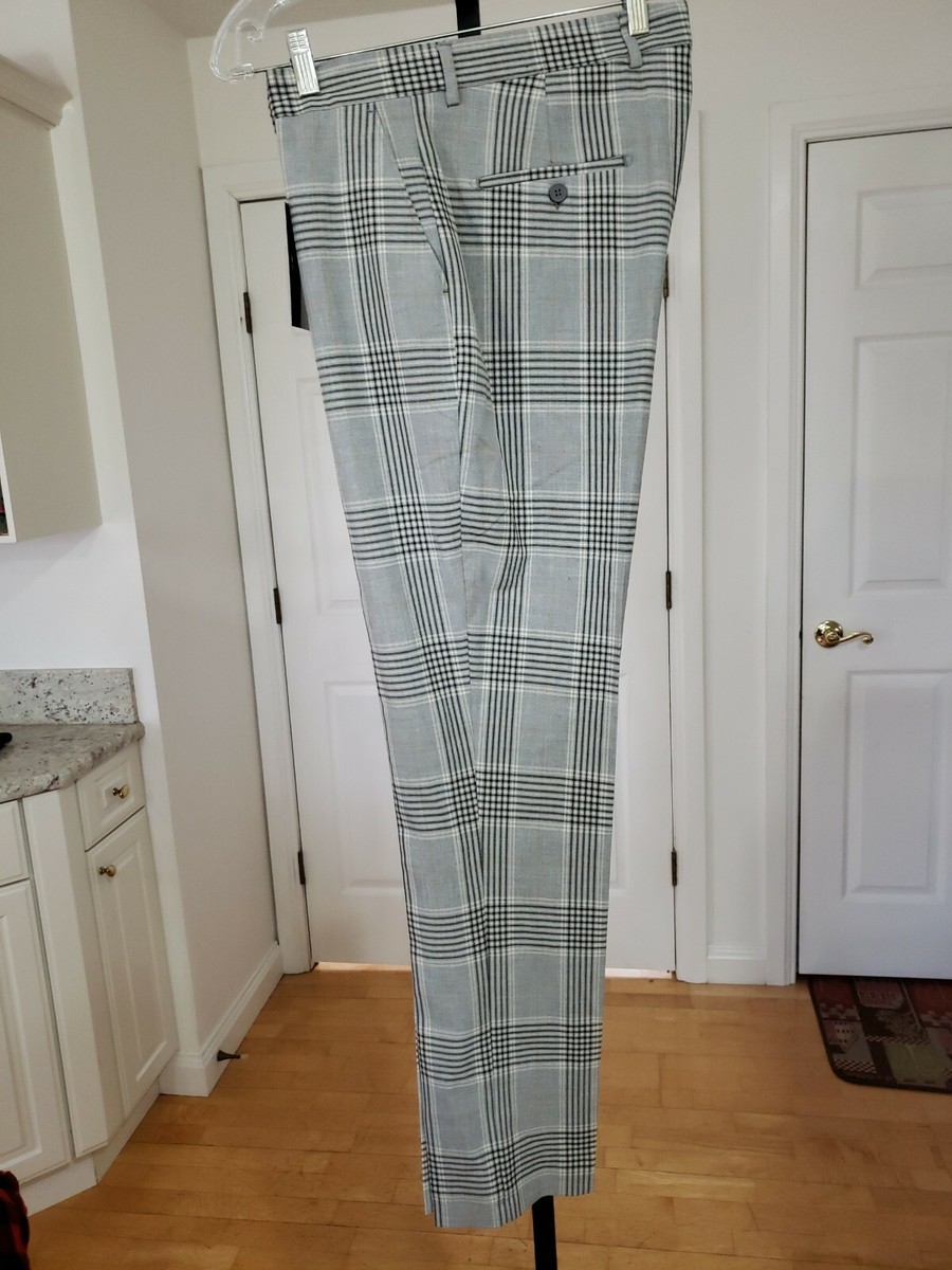 Boohoo Man Mens 36R Inseam 32 Gray Plaid Super Skinny Cropped