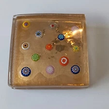 Murano Glass Millefiori Square Paperweight Vetro Artistico 24K 