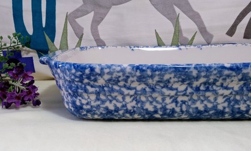Roseville GERALD HENN Spongeware~9x13 Baking Casserole Dish~GORGEOUS Blue~ 4 Qt. - Picture 5 of 11