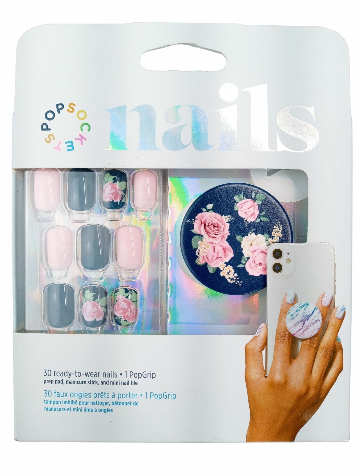 Popsocket Nails Phone Grip Matching Kit Pink Roses Vintage Perfume 804704 Set-image