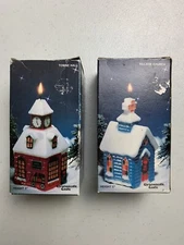 Christmasville Vintage Candle New Set of 2 Jasco 1982 Church and Towne Hall 5”