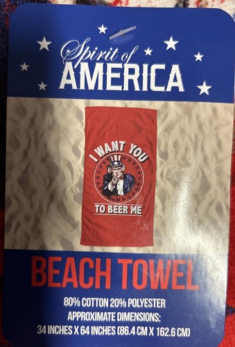 Forth of July Uncle Sam Beach Towel Beer Me Red Patriotic Spirit Of America new - Picture 3 of 6