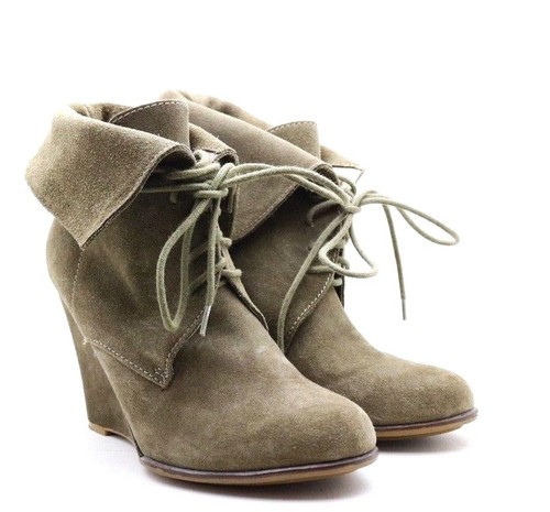 ZARA Basic Bronceado Beige Gamuza Botas de Cuero con Cordones Plataforma Cuña Botines Tobillo 39 |