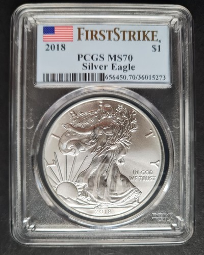 PCGS MS70 1 OZ 2018 SILVER EAGLE $1 DOLLAR FIRST STRIKE COIN - Imagen 3 de 6