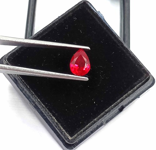 Top Quality!! 4-4.35 Ct Certified Real Pear Cut Burma Red Ruby Faceted Gems DKW - Picture 3 of 6