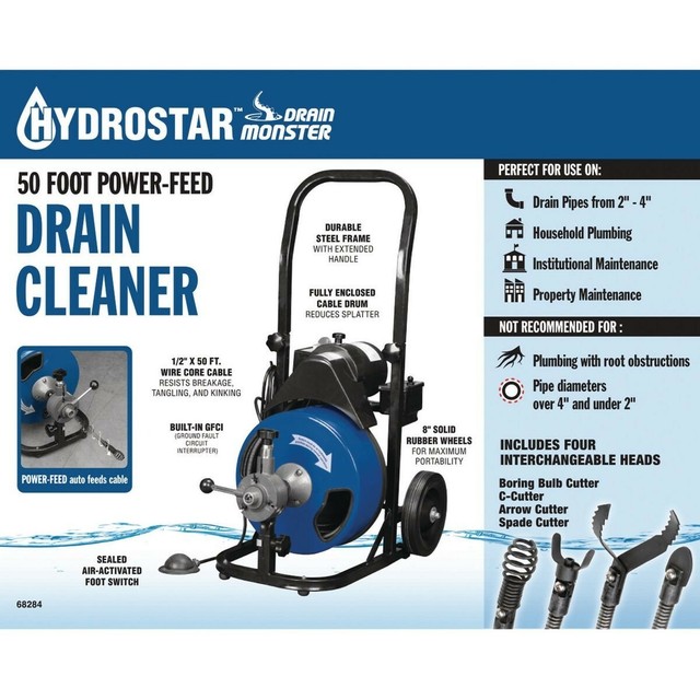 Snake 50 Ft. Commercial Powerfeed Drain Cleaner With GFCI for sale