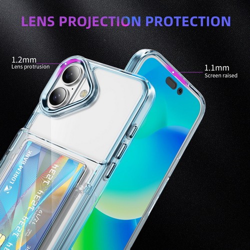 For iPhone 16 15 Pro Max 14 13 12 11 Shockproof Card Slot Clear Hard Case Cover - Picture 5 of 18