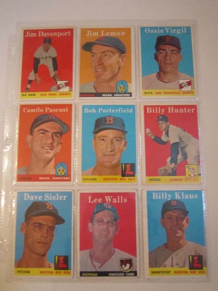 LOT OF (9) 1958 TOPPS BASEBALL CARDS - ASSORTED LOT - LOT 9 - LOT X